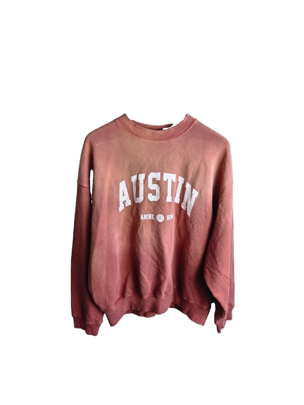ANINE BING Jaci Austin Sweatshirt Size M Rust Pink Organic Cotton Logo Ombre